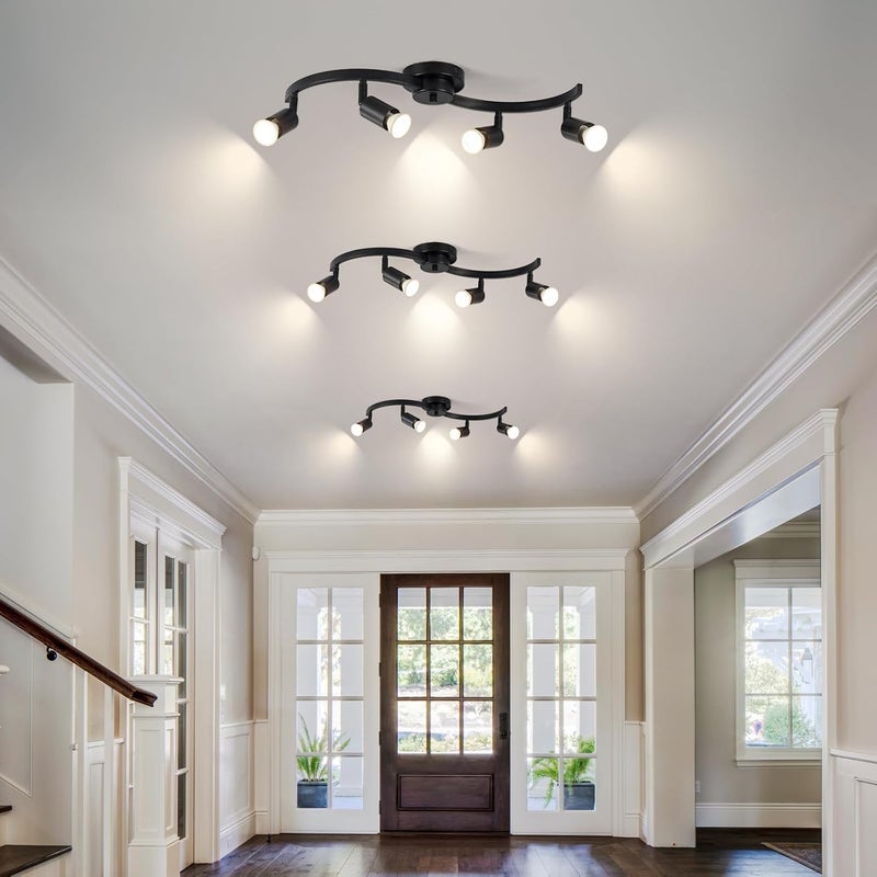 SEEBLEN 4 Light Track Lighting Fixtures,Kitchen Lighting Fixtures Ceiling with Rotatable Light Head,Black Ceiling Spotlight for Dining Room Living Room Bedroom. - Image 4
